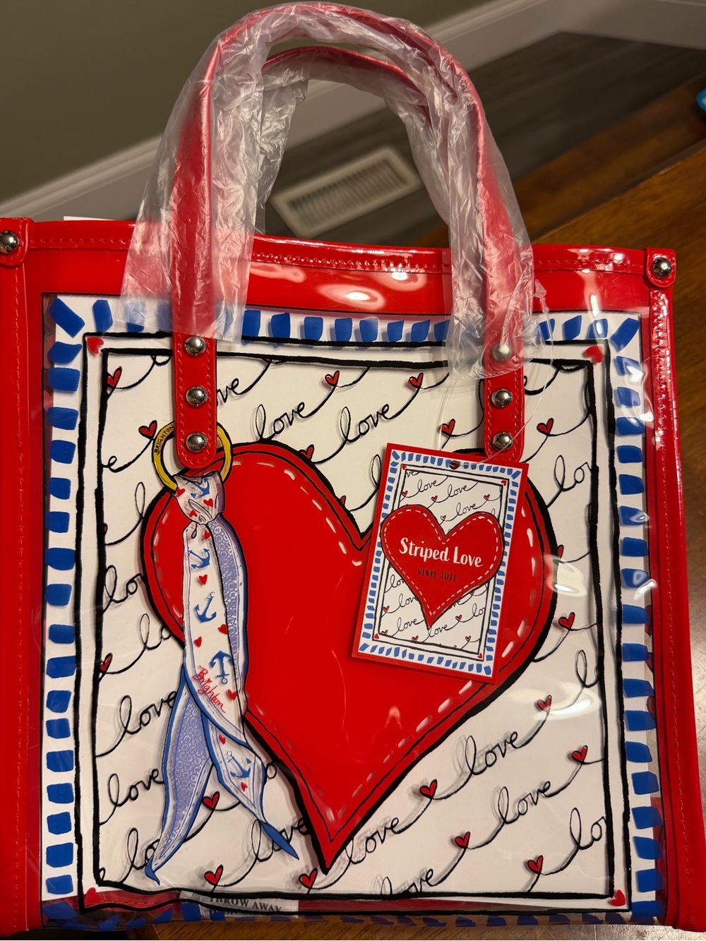 NWT Brighton Red Heart-Print Women’s Tote Bag - Striped Love Retail $128